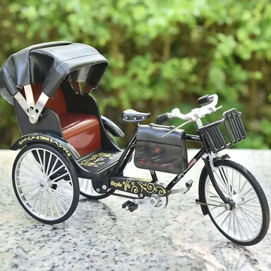 23GA Traditional Rickshaw Miniature Metal Model Desktop Ornament Vintage Tricycle Replicas Home Office Bookshelves Decoration
