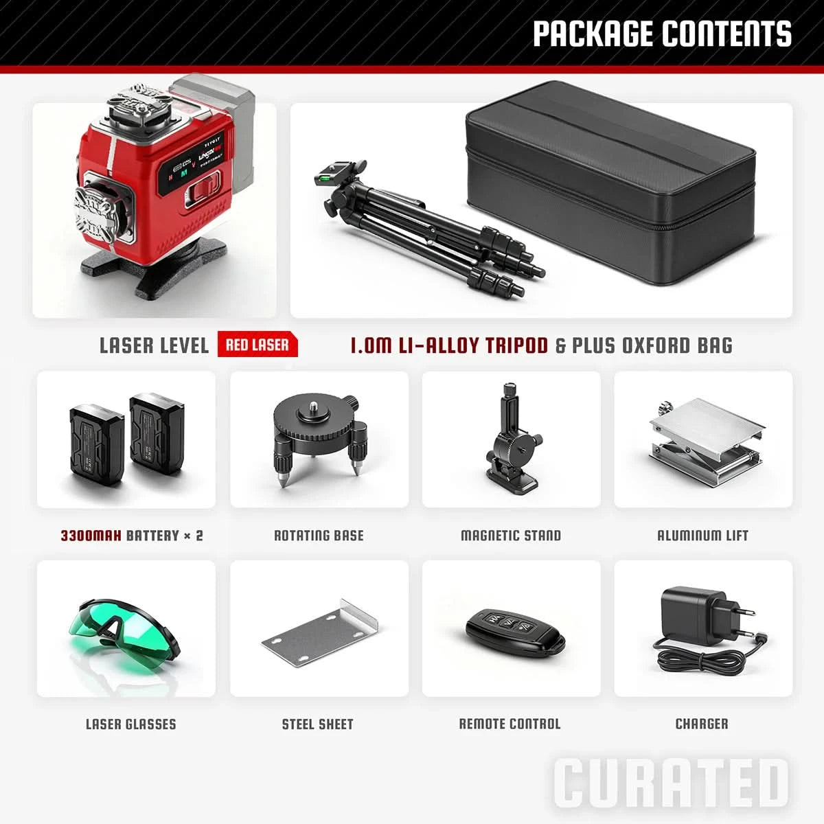 YEVOLT YVGLL4LD16 4-Plane Red Laser Level 4D 16 Lines with All Day Work Self-Leveling Measuring Horizontal & Vertical Tools