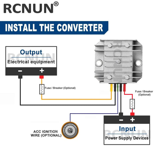 RCNUN 12V 24V auf 5V 6V 10A Abwärtswandler DC/DC-Regler 12 Volt auf 5 Volt 50W Buck Netzteil für Autos, Spielzeug