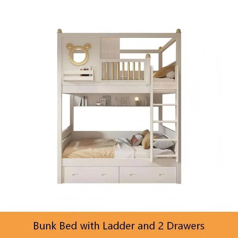 Modern Comfortable Wooden Bunk Bed with Double Top Loft Design Unisex Width Suitable for Nursery Living Room with Slide