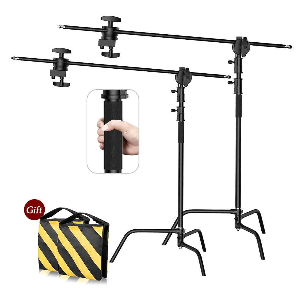 SH 2.6M/3.3M Black Stainless Steel Century Foldable Light Stand Tripod Magic Leg Photography C-Stand For Spot Light,Softbox