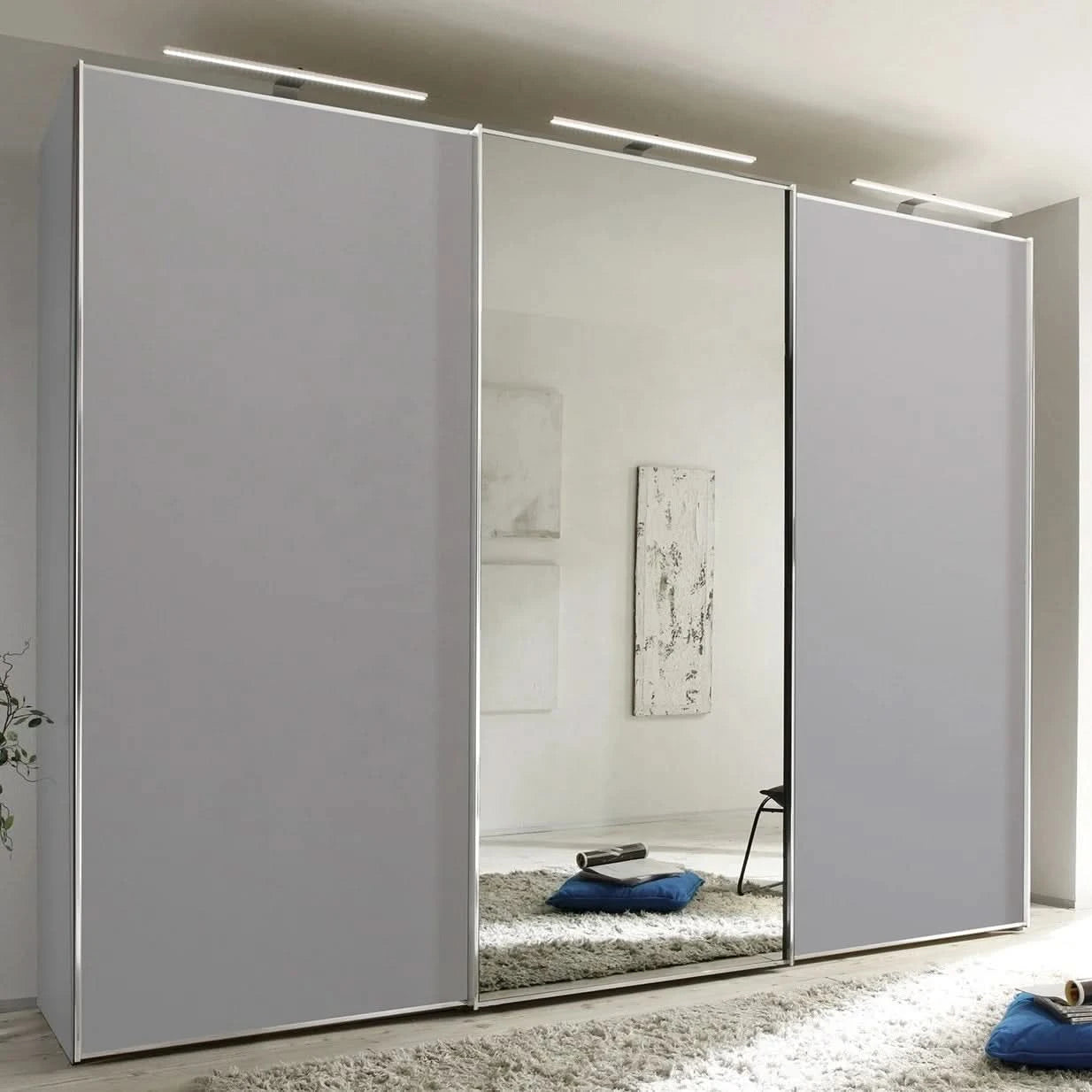 Modern Design Modular Mirrored Sliding Door Wardrobe Custom Closet