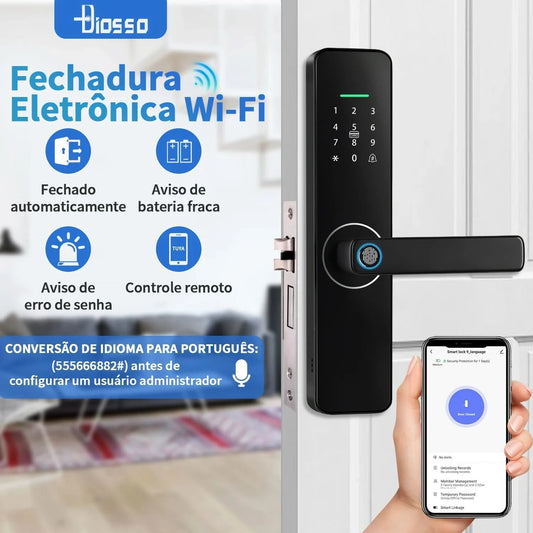 Brasil digitales elektronisches Schloss Tuya WLAN Smart Lock biometrisches digitales Schloss Fingerabdruckschloss für Zuhause, Haus, Wohnung