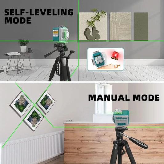 Decteam 16 Linien 4D Laser-Nivelliergerät grüner Strahl selbstnivellierend Kreuzlinien-Laser-Nivellier-Werkzeugsatz mit 1,4 m Stativ, Laserdetektor M04CG