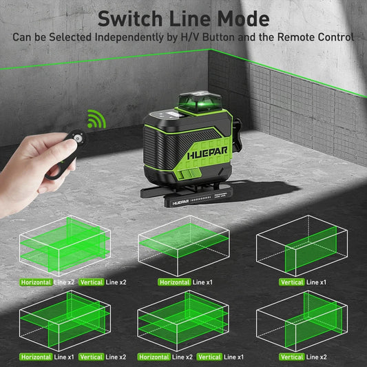 Huepar 16 Linien 4D selbstnivellierender Kreuzlinienlaser 4x360° mit LCD-Bildschirm Bluetooth- und Fernbedienung 2x Akku Z04CG