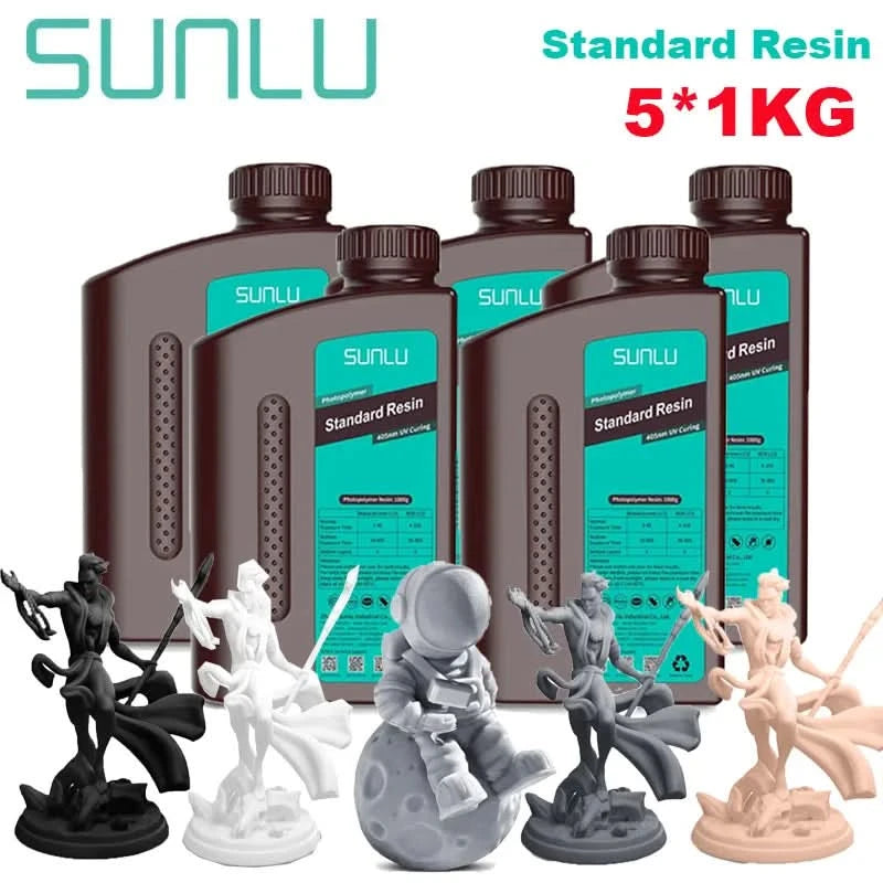SUNLU 5KG ABS-Like/ Standard / Water-Wash/ 14K High Precision Resin 405nm Rapid UV-Curing Photopolymer Resin 1KG/Bottle