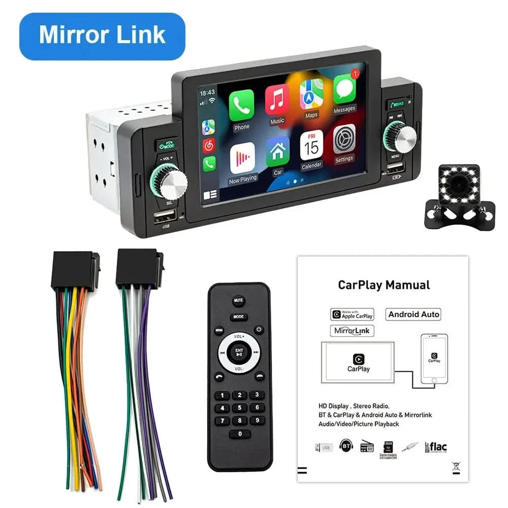 ESSGOO Rádio de Carro 1 Din Tela de 5" Sensível ao Toque MP5 Multimídia Espelhamento Tela Navegação e Câmera Ré