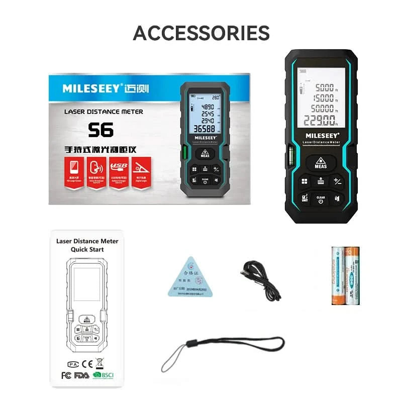 Mileseey S6 Laser Distance Meter 40m/120m, Rangefinder with Level Bubble , LCD Display with Backlit, Measure Tools for Home