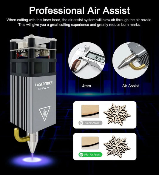 LASER TREE Lasermodul 4W 5W 10W optische Leistung mit Air Assist Laserkopf 450nm TTL Blaulicht Graveur Schneiden Holz DIY Werkzeuge