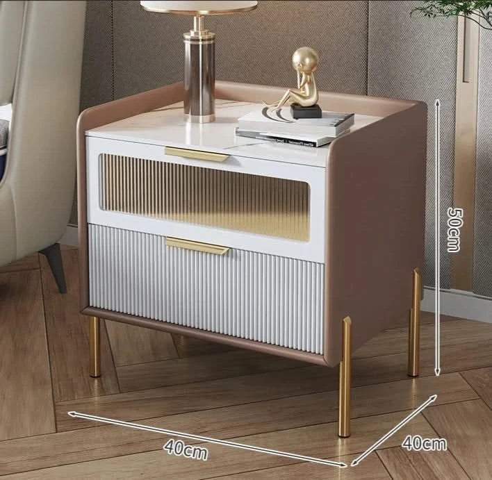 Bedside Table,Modern Light Luxury, Solid Wood Italian Simple Storage, Ultra-narrow Bed Leather Smart Side Cabinet Bedroom