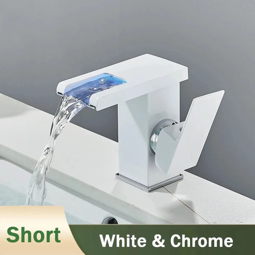 Rozin LED Bathroom Basin Faucet Black Waterfall Sink Faucets Hydroelectric LED Deck Mounted Crane Hot Cold Water Mixer Tap