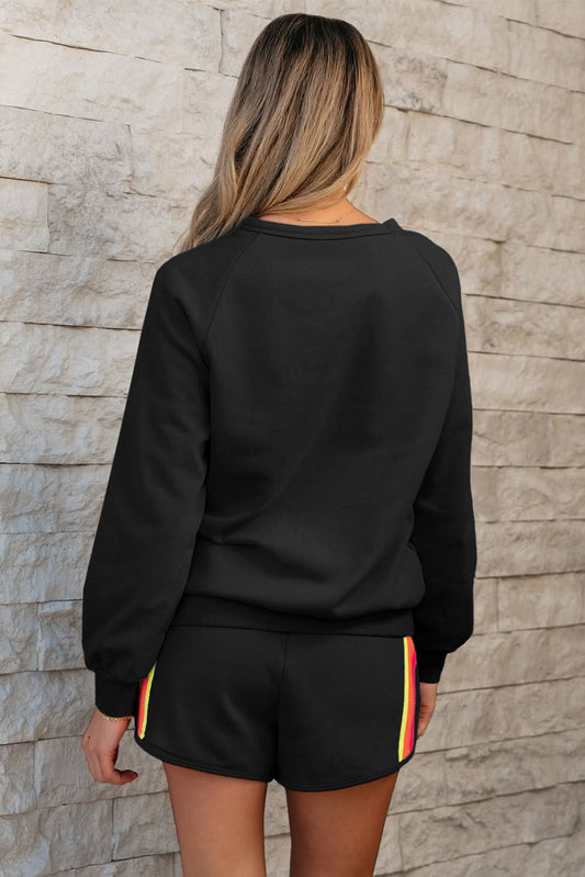 Schwarz gestreifter Akzentpullover und Shorts, zweiteiliges Freizeitset