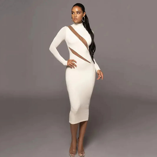 Round Neck Long Sleeve Stitching Dress Women featuring stylish cut-outs and a chic silhouette.