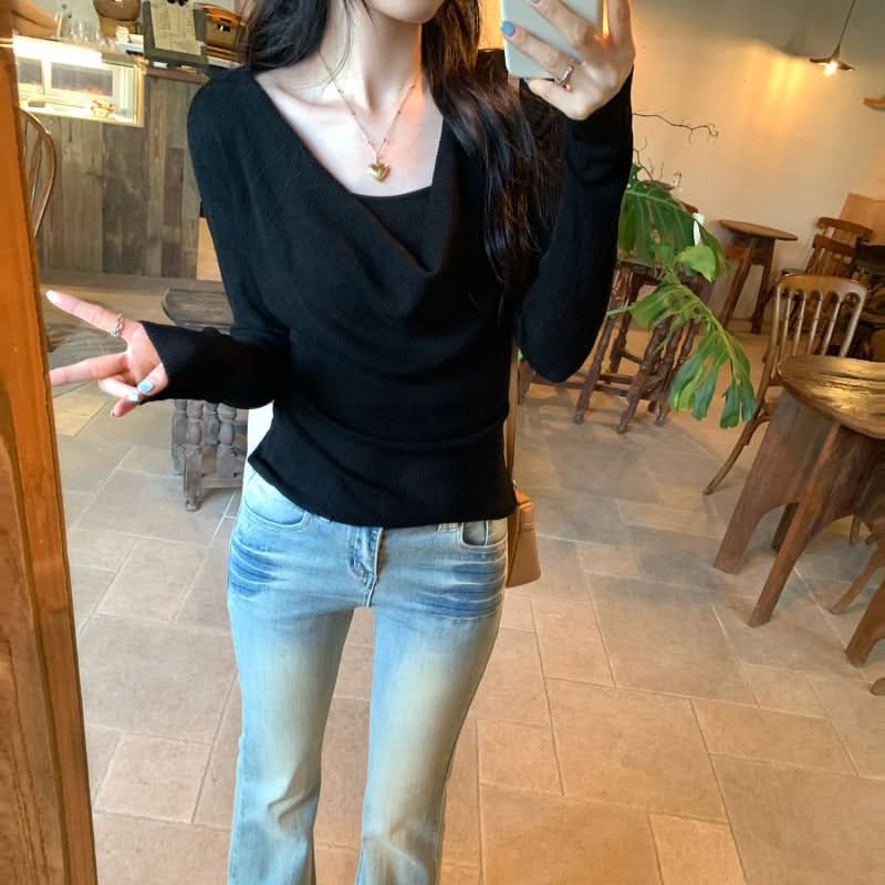 Choker Neckline Sexy Cami Inner Layer Long Sleeve Knit Cardigan Two-Piece Set