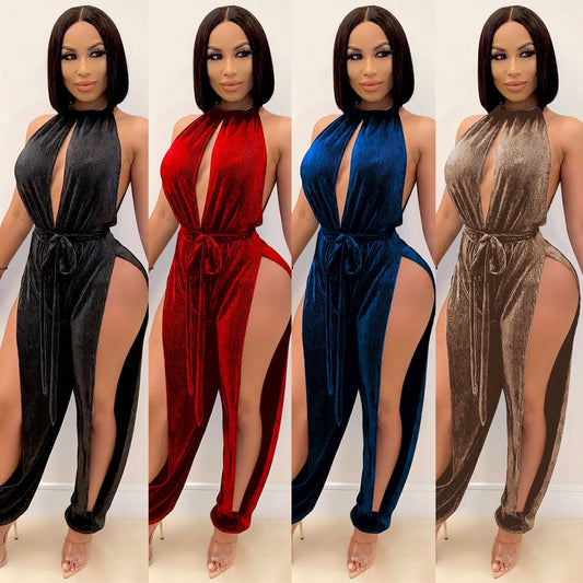 FashionStyle Sexy Elastischer Jumpsuit für Damen mit Trägern und Schlitz