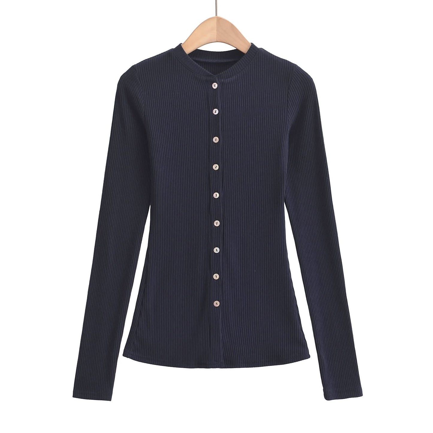 Round neck single breasted slim fit cardigan top