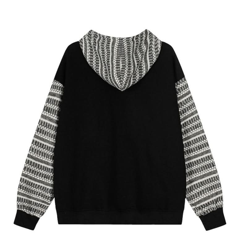 Striped Patchwork Hooded Sweatshirt Casual Open Front Cardigan Coat