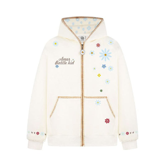 Unisex lockerer Hoodie mit Blumenstickerei