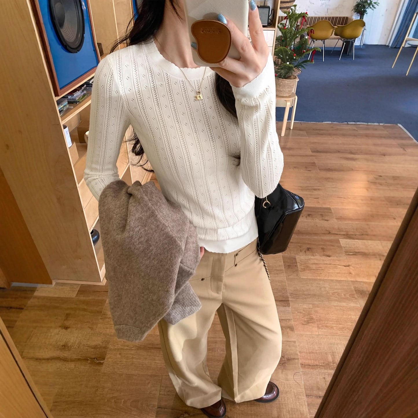 Unique Hollow Out Round Neck Slim Fit Knit Top for Women, Elegant and Slimming Innerwear