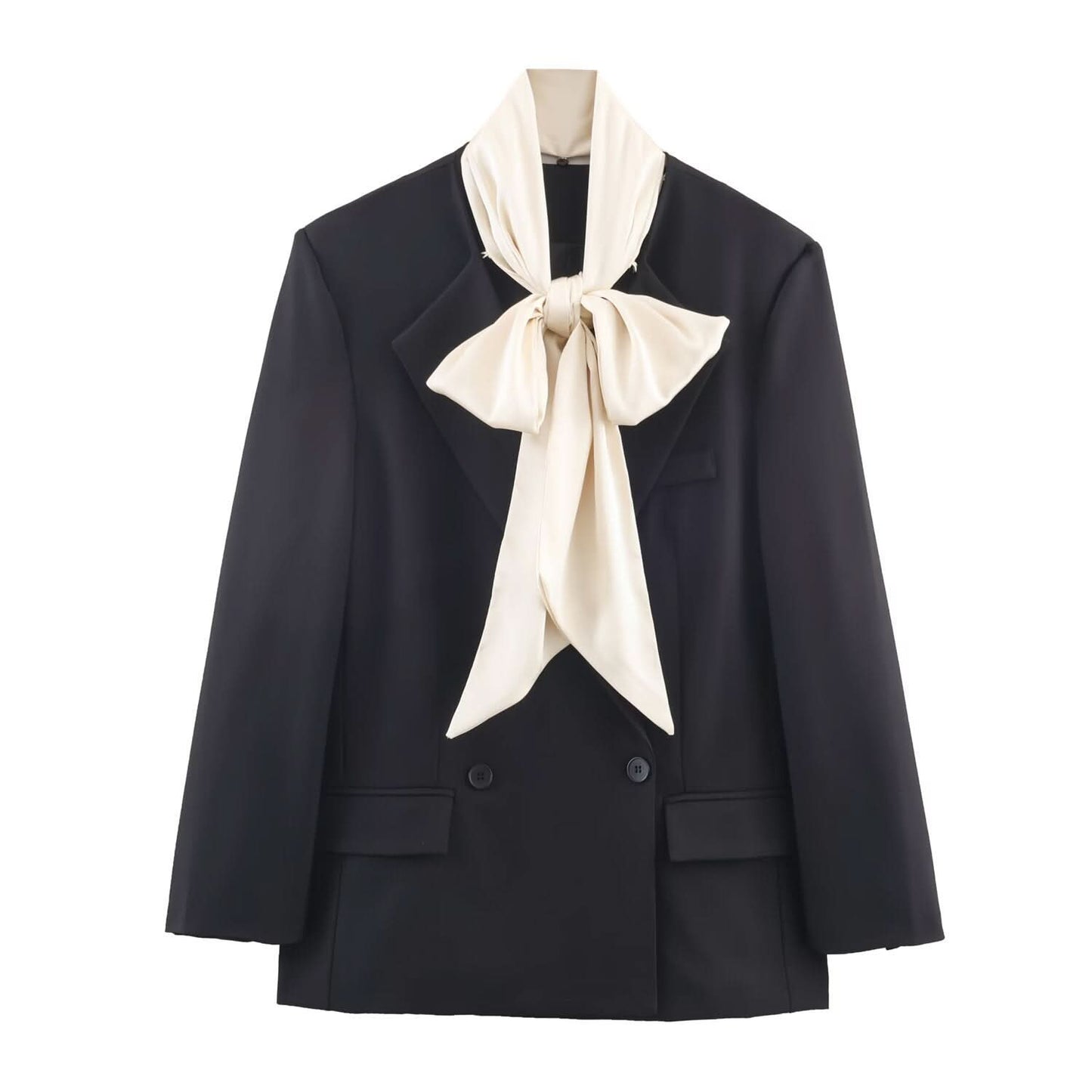 Anzugjacke mit Color-Blocking, Schal und Schleifenkragen