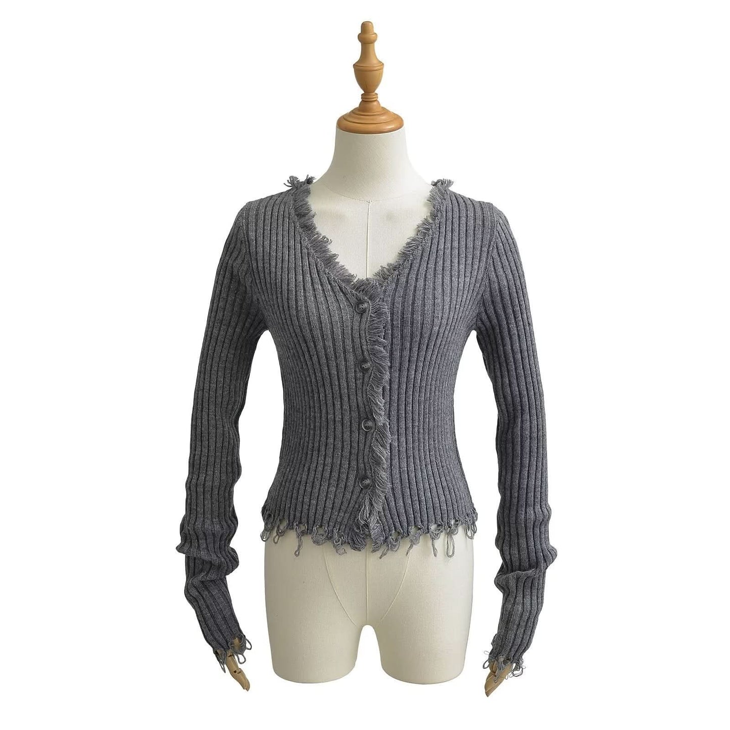 V-Ausschnitt, einreihiger, schmal geschnittener Pullover
