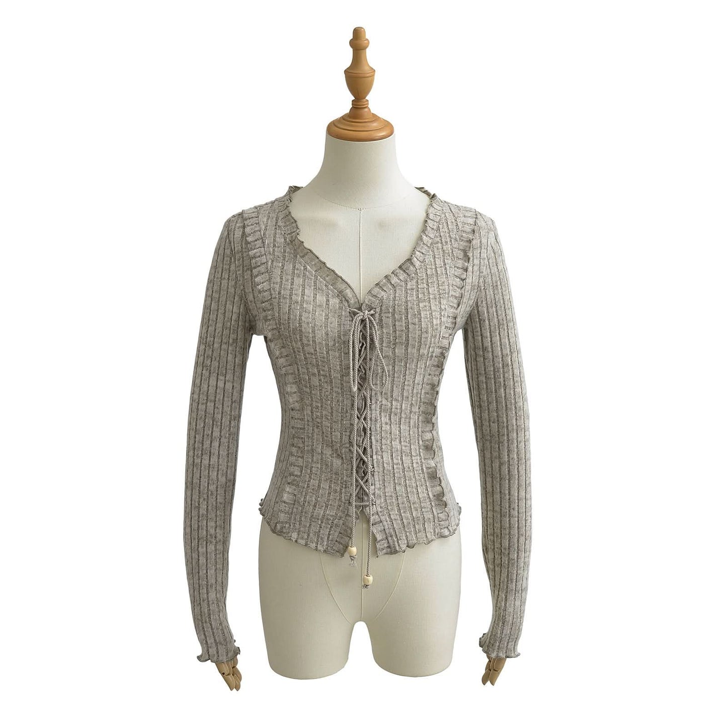 Tie up slim fit long sleeved top