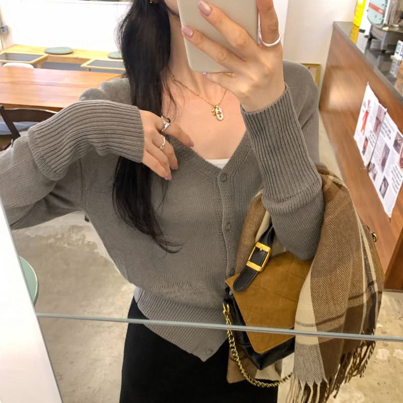 V-neck Slimming Batwing Sleeve Hollow Knit Cardigan Coat for Women