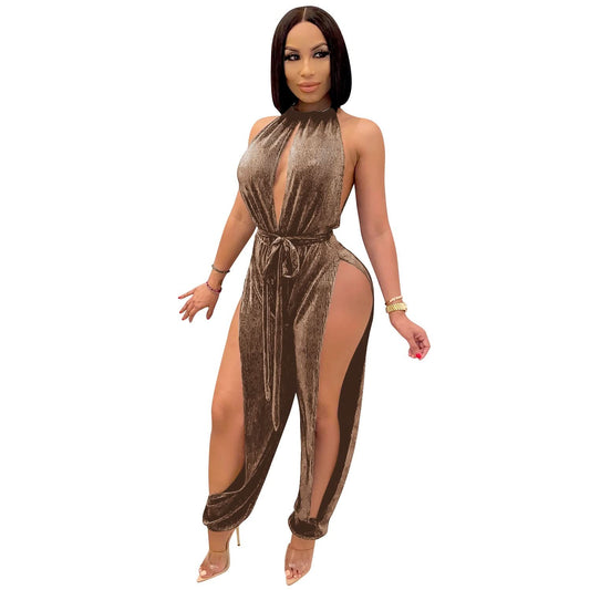FashionStyle Sexy Elastischer Jumpsuit für Damen mit Trägern und Schlitz
