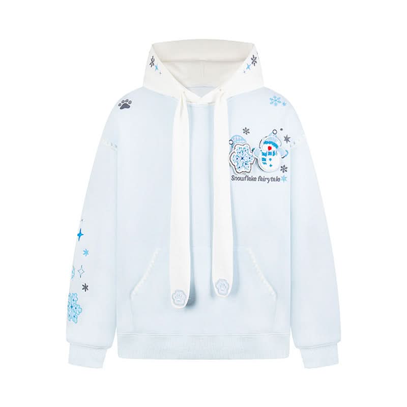 Snowflake Embroidery Hooded Sweatshirt Unisex Couple Loose Outerwear