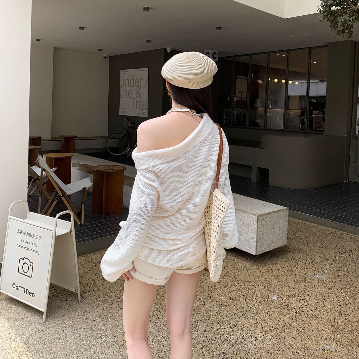 Soft Style Hollow Out Shoulder-Baring Long Sleeve Knit Top for Women, Loose and Slim Fit Casual Sweater