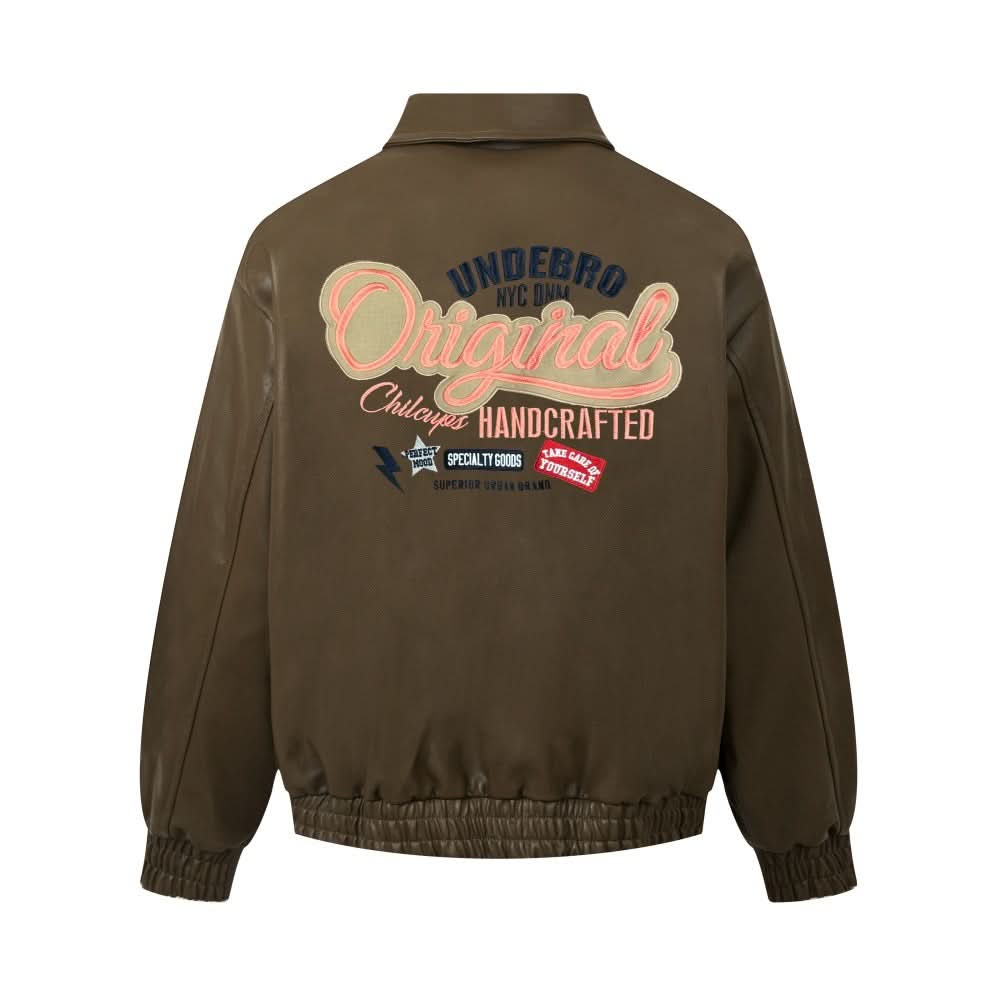 Lederjacke mit besticktem Kragen