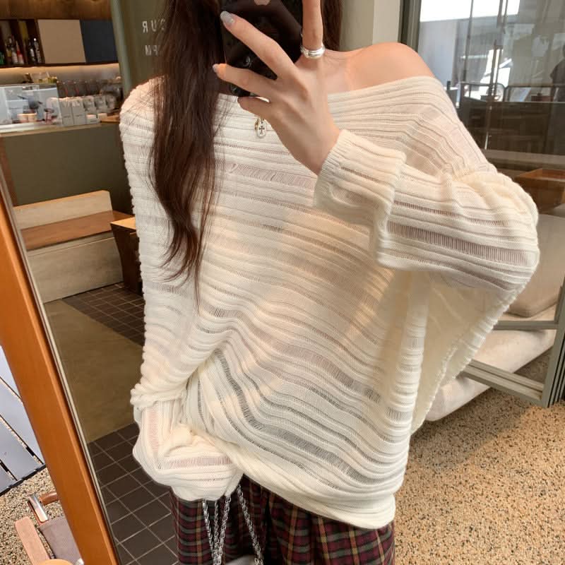 Lazy Chic Cut-Out Asymmetrical Sleeve Long Sleeve Knit Top for Women, Unique High-End Stylish Look