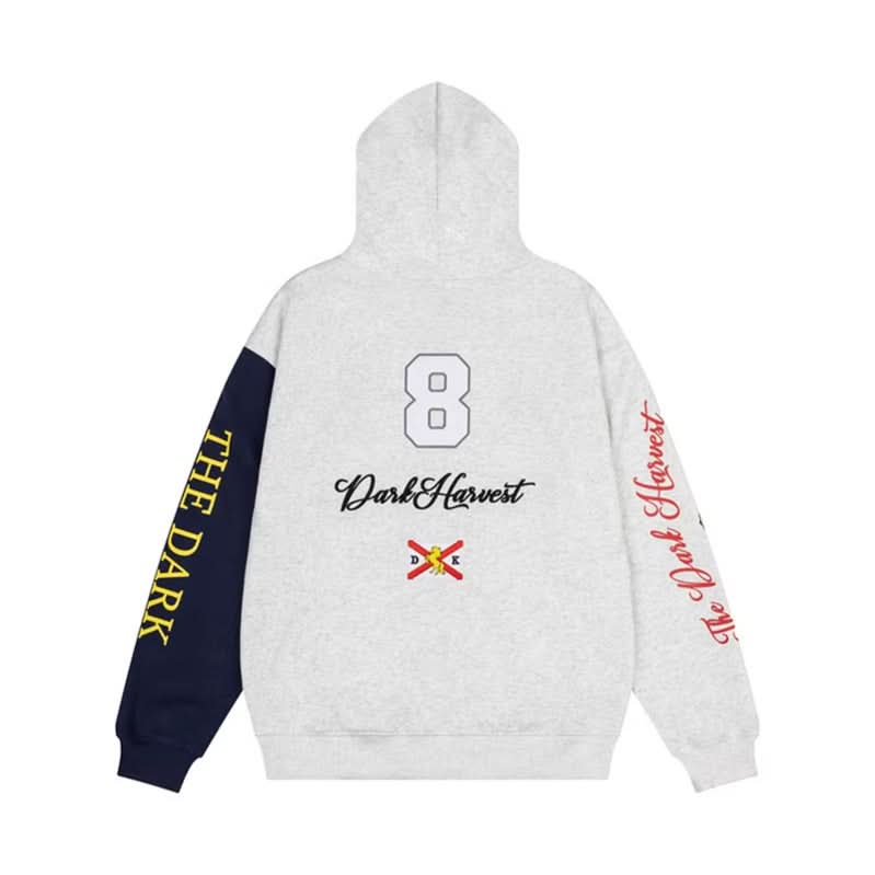 Color-block Embroidery Hoodie Loose Open Front Sweatshirt Casual Couple Fashion Coat