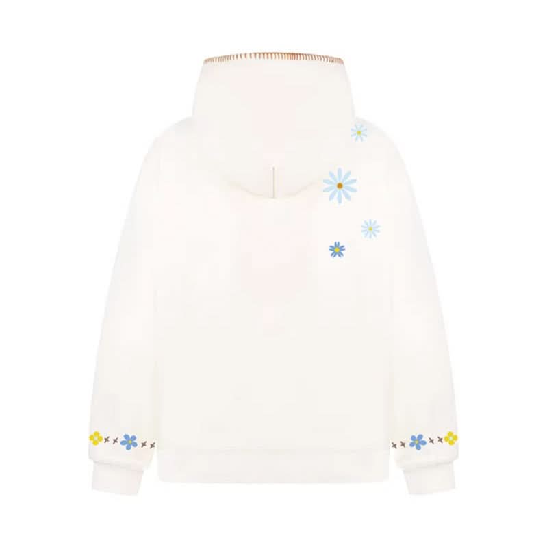 Floral Embroidery Hooded Sweatshirt Unisex Loose Casual Outerwear