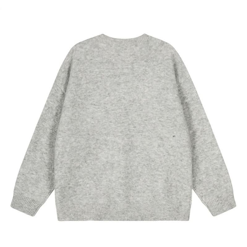 Faux Mink Print Round Neck Sweater Women Loose Knit Top