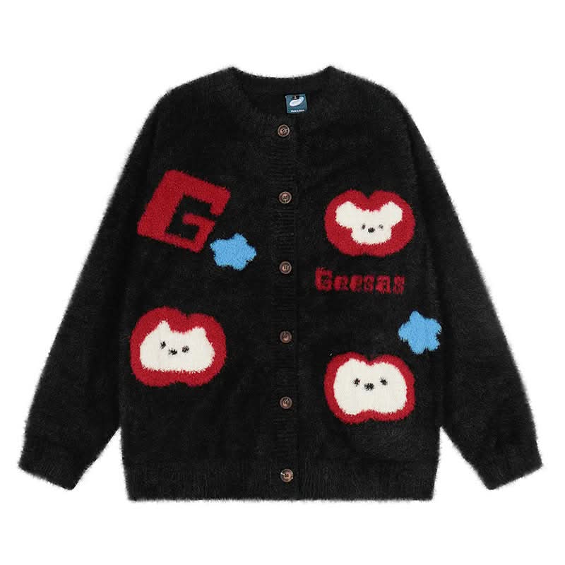 Dog Flower Knit Cardigan Sweater Coat Loose Soft Knitwear