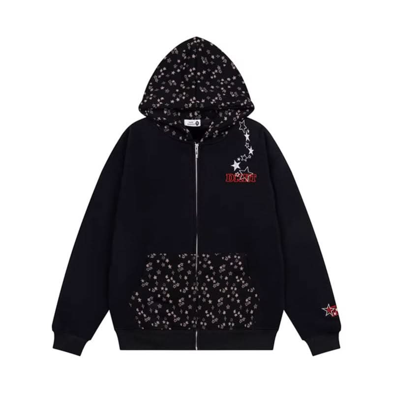 hooded zip-up hoodie loose fit long sleeve jacket style streetwear
