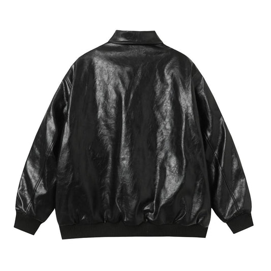 Bestickte kreative Cartoon-Lederjacke mit lockerem Kragen