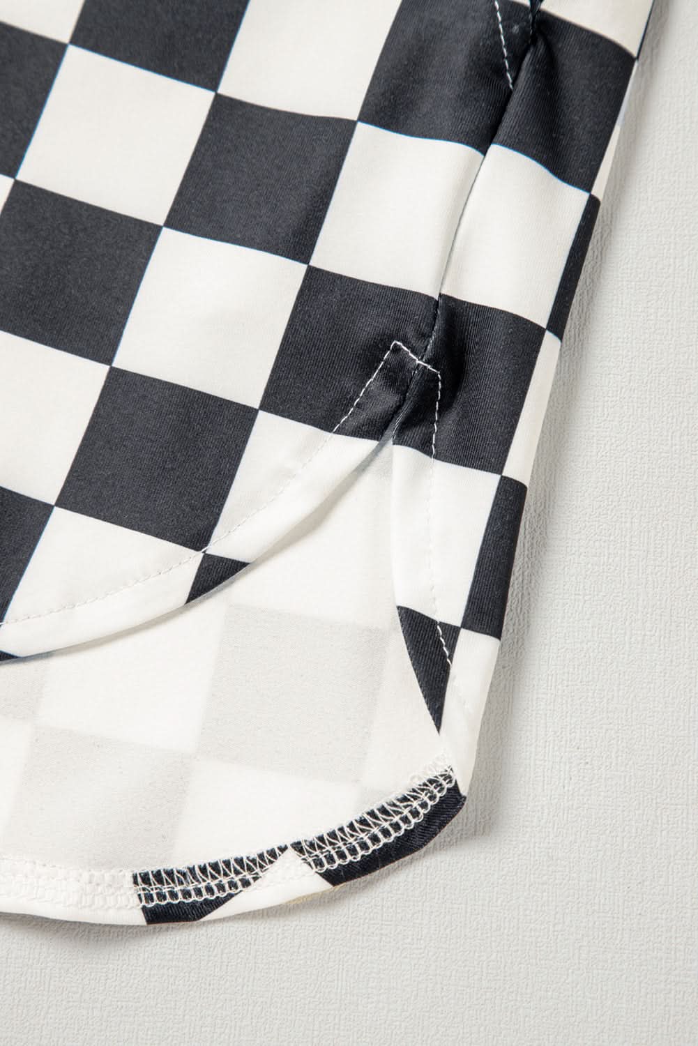 Black Checkered Print High Waist Casual Shorts