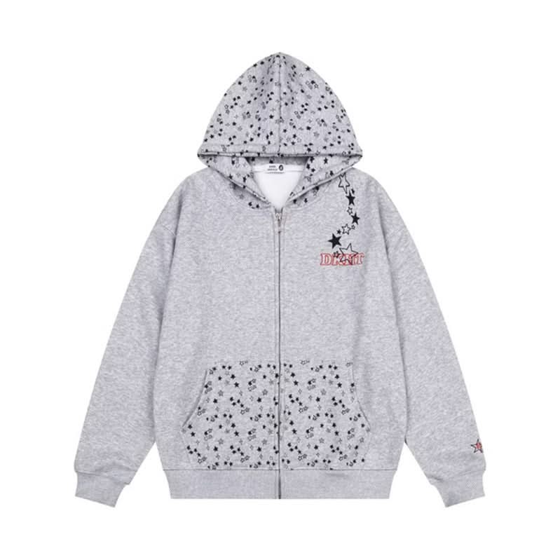 hooded zip-up hoodie loose fit long sleeve jacket style streetwear