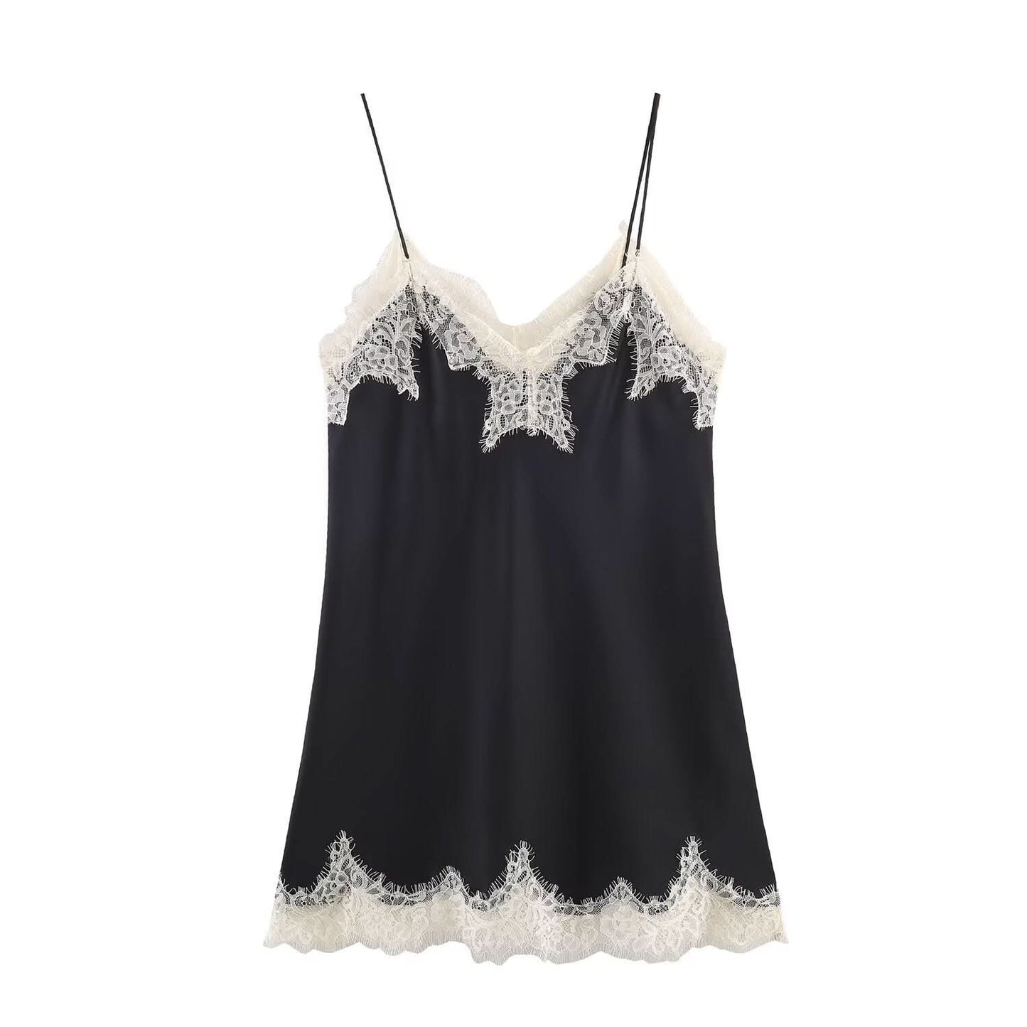 Color blocked lace satin textured top