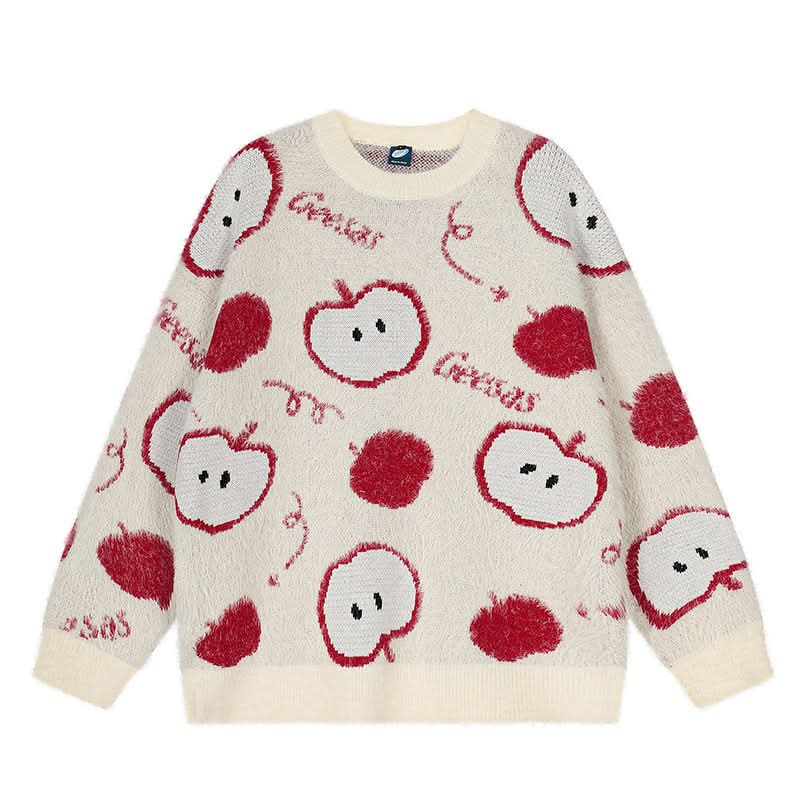 Jacquard Crewneck Sweater Loose Casual Slimming Lazy Style Knitwear