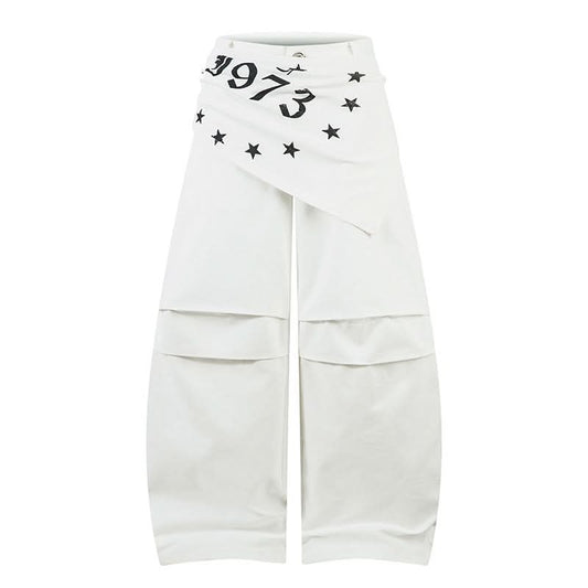 Hose mit Faltenrock-Design, Knife-Edge-Bund, lässigem Schnitt, weitem Bein und Hip-Hop-Stil