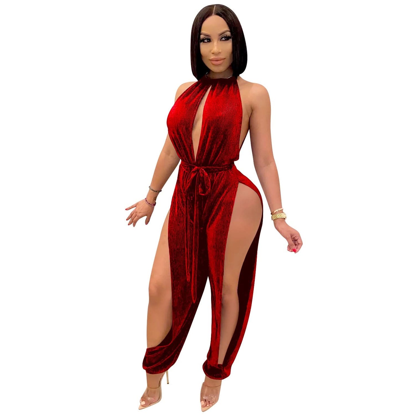 FashionStyle Sexy Strappy Elastic Split Women's Jumpsuit