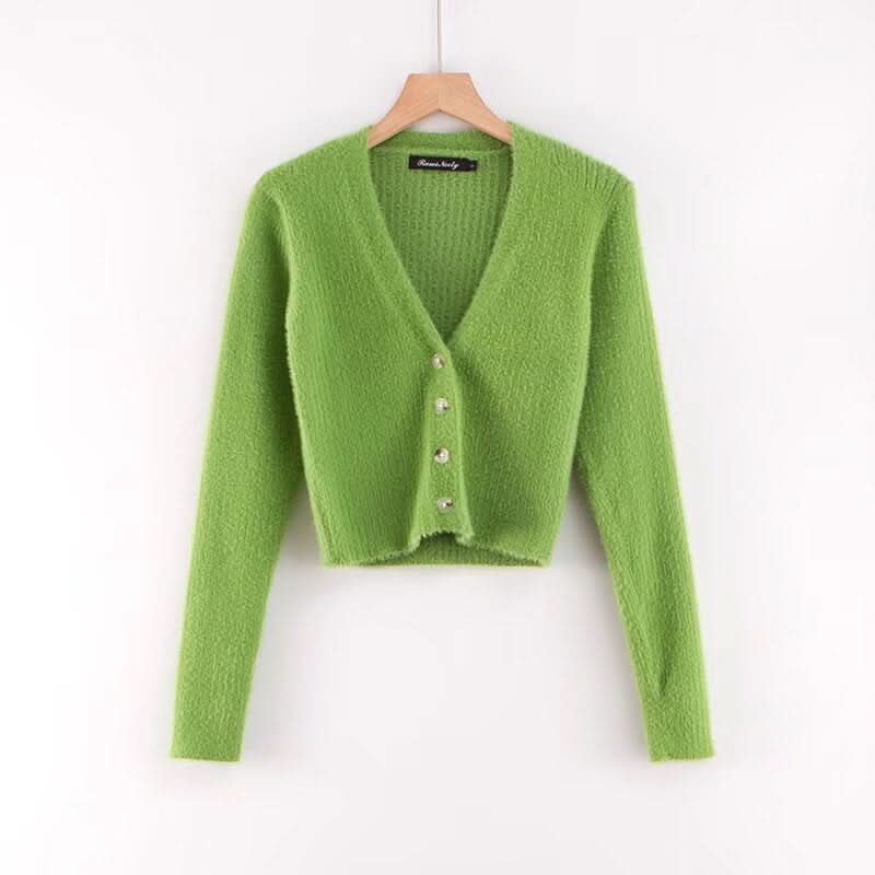 V-neck long sleeved cardigan sweater