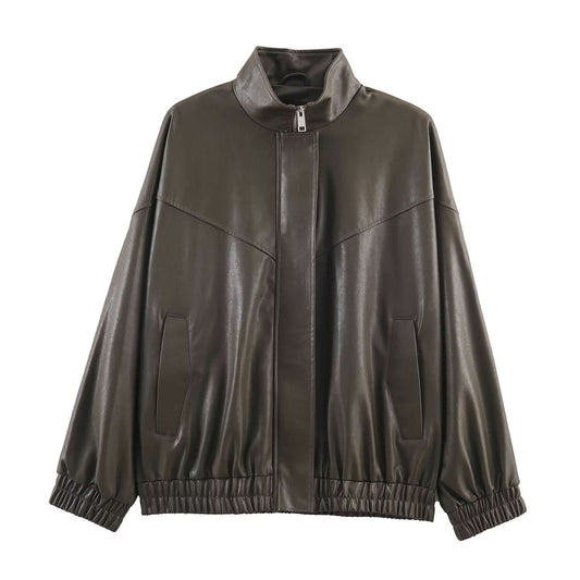 Stehkragen-Pilotenjacke aus Kunstleder