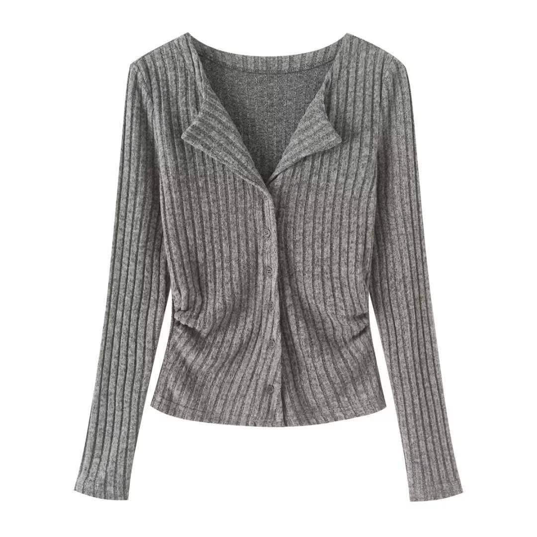 Wrinkled waist slimming long sleeved top