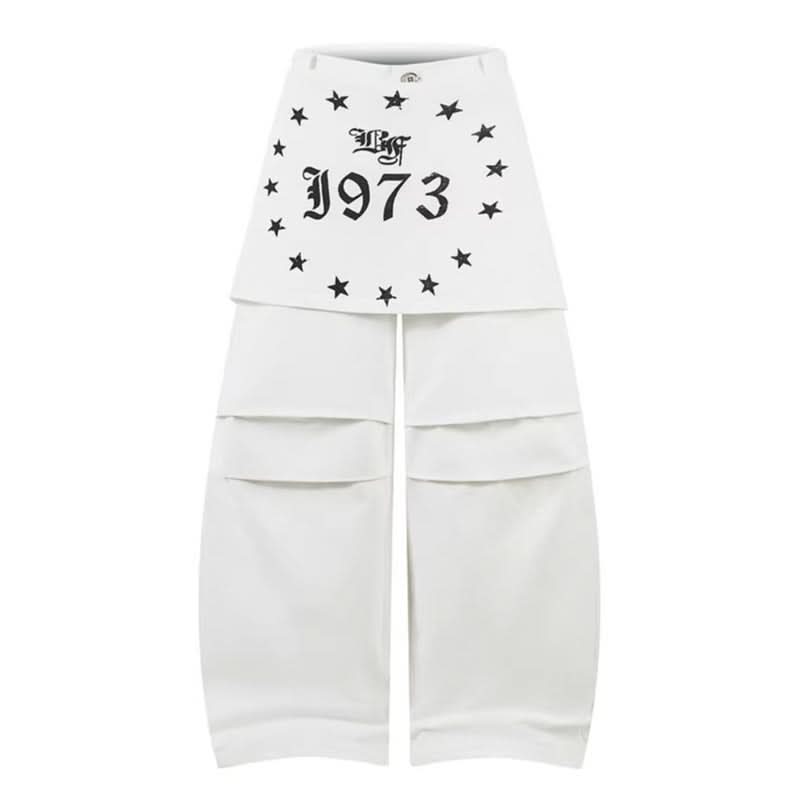 Hanging Panel Pleated Design Knife-Edge Casual Pants Loose Wide Leg Hip-Hop Trousers