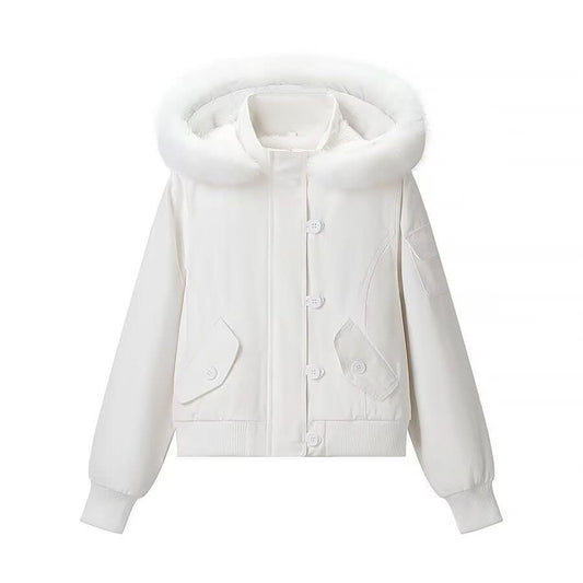 Baumwolljacke mit Kapuze und abnehmbarem Pelzkragen