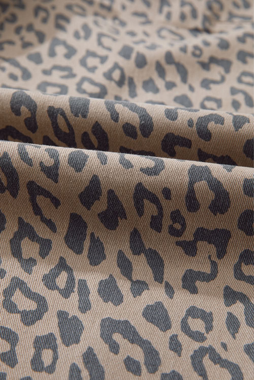 Khaki Leopard Printed Drawstring Elastic Waistband Pocketed Barrel Jeans